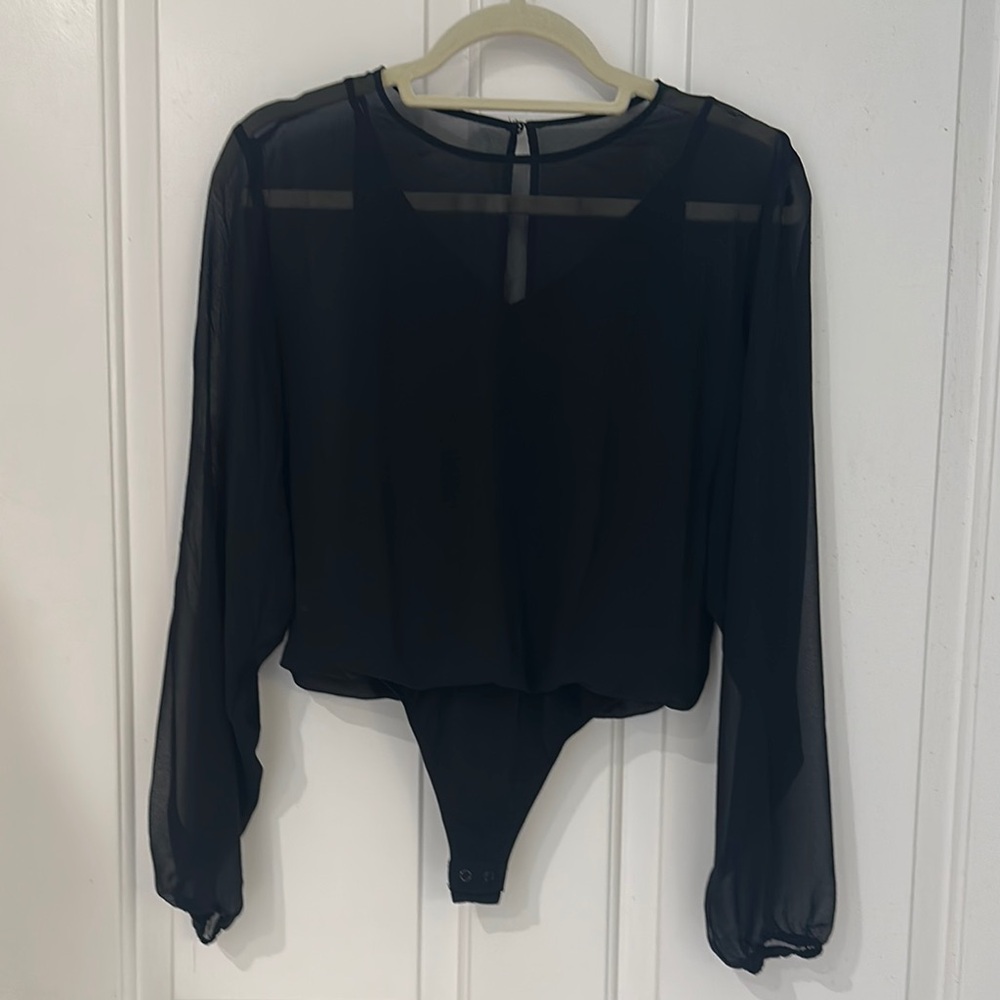 Elegant Black Sheer Bodysuit Top